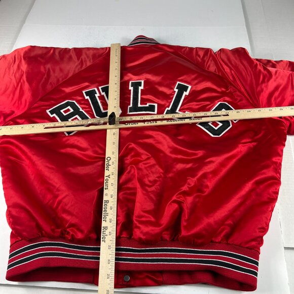 VTG 90s NBA Chicago Bulls Satin Jacket Adult Extra Large Red Snap Button Bomber - Picture 13 of 16
